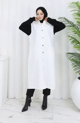 Gilet Boutonné En Tissu Matelassé 0186-05 Écru 0186-05