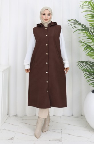 Quilted Fabric Buttoned Vest 0186-07 Brown 0186-07