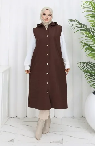 Gilet Boutonné En Tissu Matelassé 0186-06 Marron 0186-06