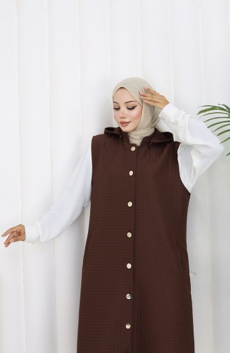 Quilted Fabric Buttoned Vest 0186-07 Brown 0186-07