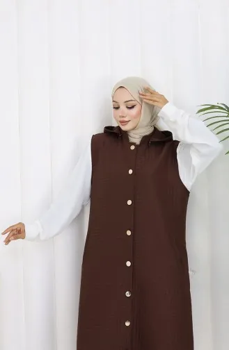 Gilet Boutonné En Tissu Matelassé 0186-06 Marron 0186-06