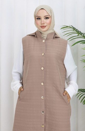 Quilted Fabric Buttoned Vest 0186-08 Mink 0186-08