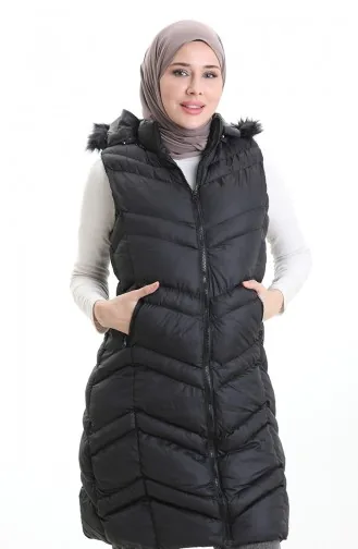 Gewatteerd Vest Met Capuchon En Rits 0205-01 Zwart 0205-01