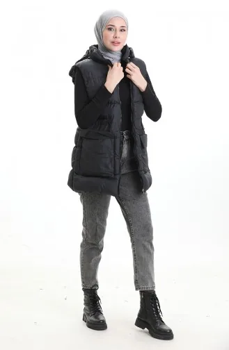 سترة منتفخة بغطاء رأس وسحاب 0170-02 سوداء 0170-02