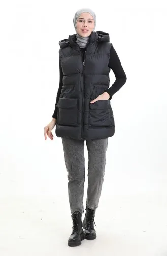 سترة منتفخة بغطاء رأس وسحاب 0170-02 سوداء 0170-02