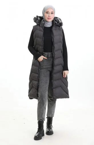 Gilet Long Matelassé à Capuche Et Fermeture éclair 0179-02 Anthracite 0179-02