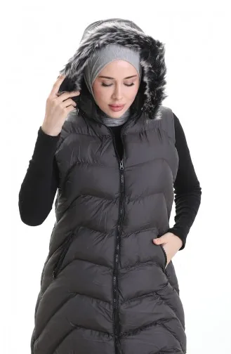 Gilet Long Matelassé à Capuche Et Fermeture éclair 0179-02 Anthracite 0179-02