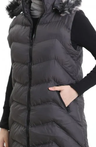Gilet Long Matelassé à Capuche Et Fermeture éclair 0179-02 Anthracite 0179-02