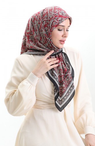 Karaca Patterned Cupra Scarf 82014-08 Black Claret Red 82014-08