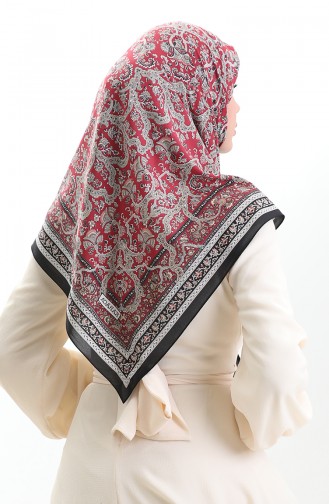 Karaca Patterned Cupra Scarf 82014-08 Black Claret Red 82014-08
