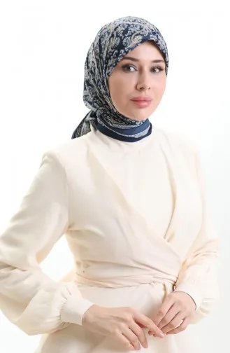 Karaca Patterned Cupra Scarf 82014-10 Navy Blue 82014-10