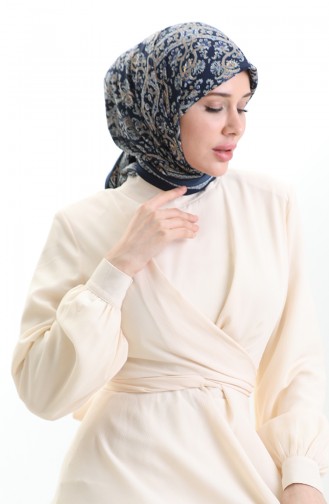 Karaca Patterned Cupra Scarf 82014-10 Navy Blue 82014-10