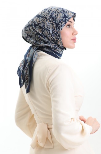 Karaca Patterned Cupra Scarf 82014-10 Navy Blue 82014-10