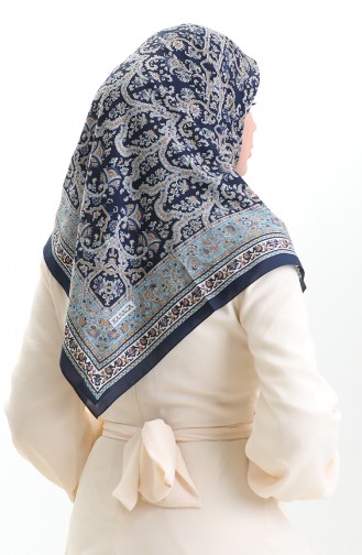 Karaca Patterned Cupra Scarf 82014-10 Navy Blue 82014-10