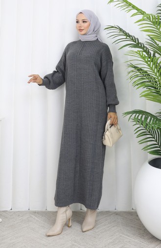 Gebreide Geribbelde Jurk Met Ritsdetail 0005-01 Antraciet 0005-01