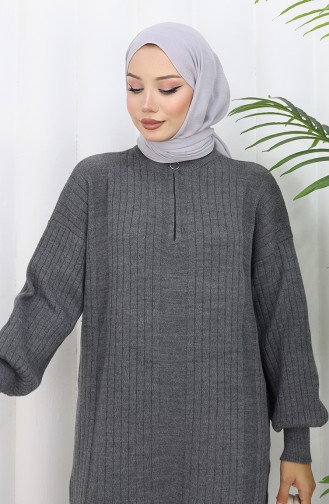 Gebreide Geribbelde Jurk Met Ritsdetail 0005-01 Antraciet 0005-01