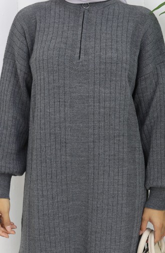 Gebreide Geribbelde Jurk Met Ritsdetail 0005-01 Antraciet 0005-01