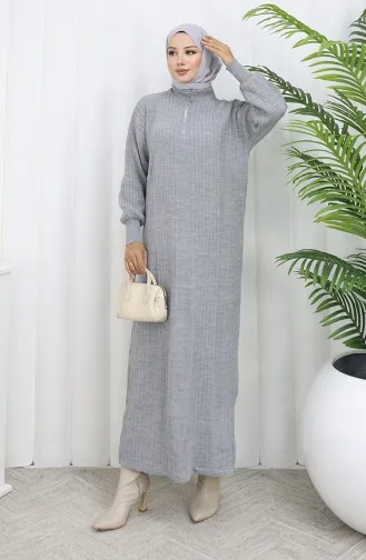 Knitwear Ribbed Zipper Detailed Dress 0005-02 Gray 0005-02