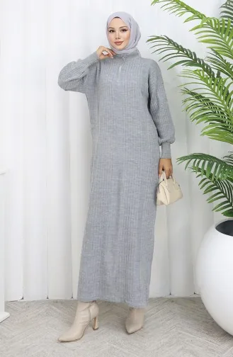 Knitwear Ribbed Zipper Detailed Dress 0005-02 Gray 0005-02