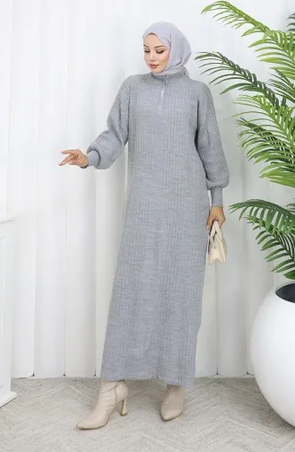 Knitwear Ribbed Zipper Detailed Dress 0005-02 Gray 0005-02