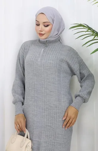 Knitwear Ribbed Zipper Detailed Dress 0005-02 Gray 0005-02
