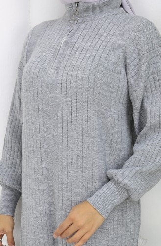 Gebreide Geribbelde Jurk Met Ritsdetail 0005-02 Grijs 0005-02