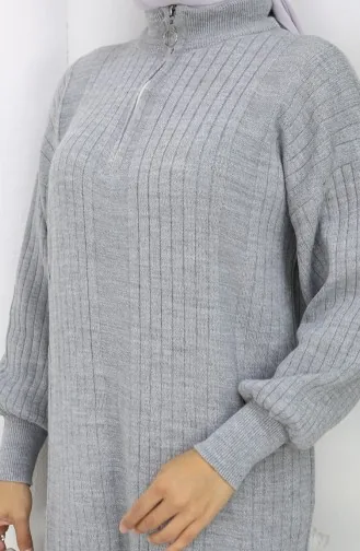 Knitwear Ribbed Zipper Detailed Dress 0005-02 Gray 0005-02