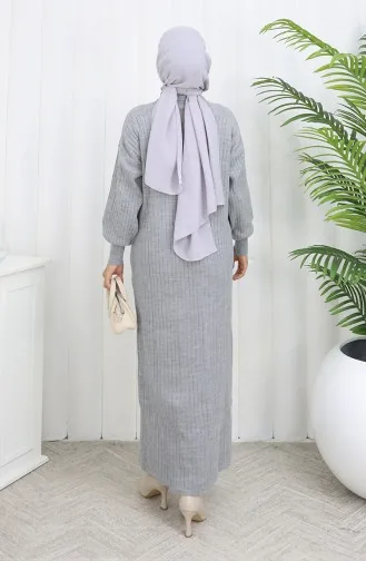 Knitwear Ribbed Zipper Detailed Dress 0005-02 Gray 0005-02