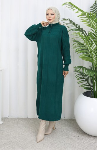Gebreide Geribbelde Jurk Met Ritsdetail 0005-03 Petrol 0005-03