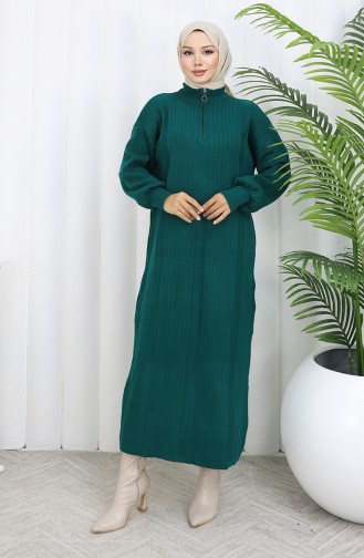 Gebreide Geribbelde Jurk Met Ritsdetail 0005-03 Petrol 0005-03