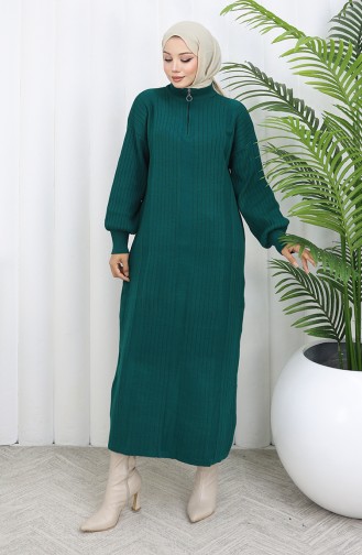 Gebreide Geribbelde Jurk Met Ritsdetail 0005-03 Petrol 0005-03