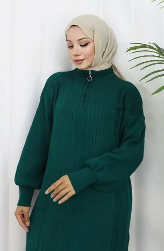 Knitwear Ribbed Zipper Detailed Dress 0005-03 Petrol 0005-03