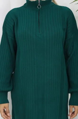 Knitwear Ribbed Zipper Detailed Dress 0005-03 Petrol 0005-03