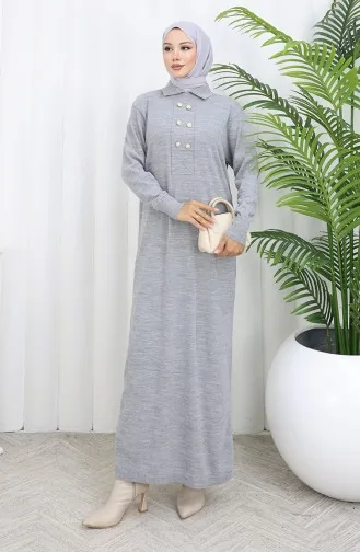 Knitwear Polo Collar Button Detailed Dress 0007-01 Gray 0007-01