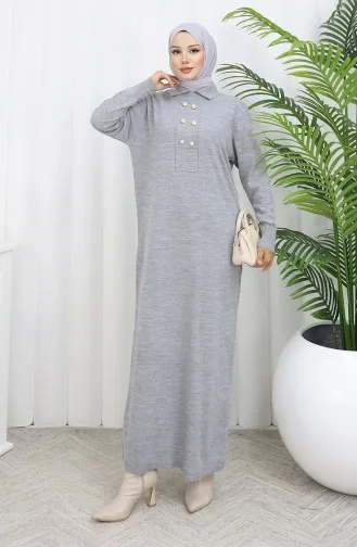 Knitwear Polo Collar Button Detailed Dress 0007-01 Gray 0007-01