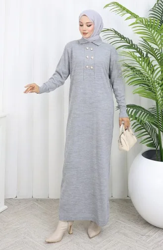 Knitwear Polo Collar Button Detailed Dress 0007-01 Gray 0007-01