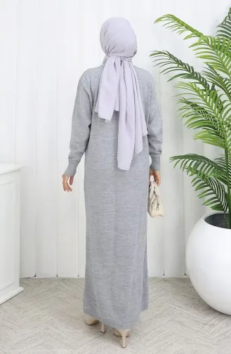 Knitwear Polo Collar Button Detailed Dress 0007-01 Gray 0007-01