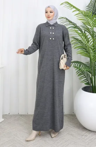Robe En Maille à Col Polo Et Boutons Détaillés 0007-02 Anthracite 0007-02