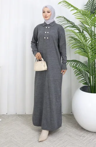 Robe En Maille à Col Polo Et Boutons Détaillés 0007-02 Anthracite 0007-02