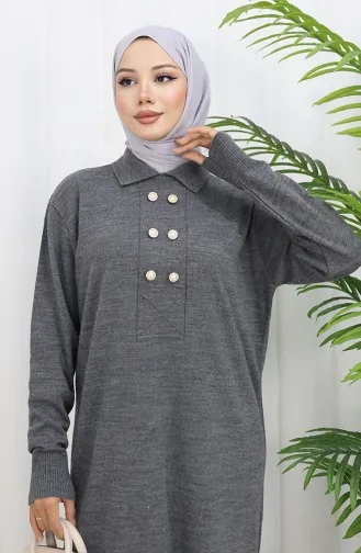 Robe En Maille à Col Polo Et Boutons Détaillés 0007-02 Anthracite 0007-02