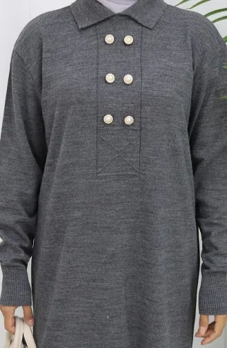 Robe En Maille à Col Polo Et Boutons Détaillés 0007-02 Anthracite 0007-02