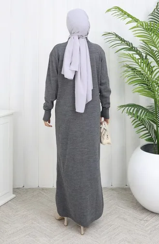 Robe En Maille à Col Polo Et Boutons Détaillés 0007-02 Anthracite 0007-02