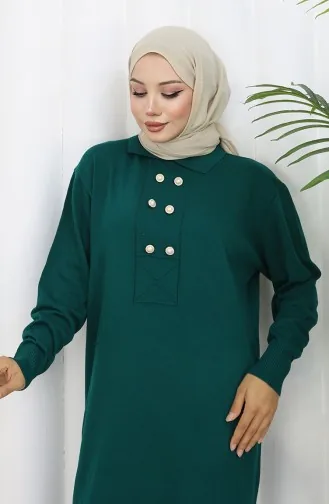 Knitwear Polo Collar Button Detailed Dress 0007-03 Petrol 0007-03