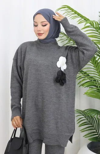 Triko Balıkçı Yaka Tunik Pantolon İkili Takım 1015-03 Gri