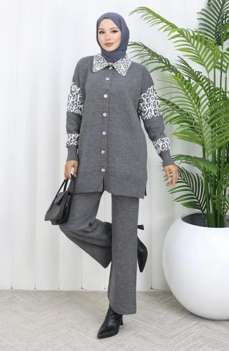 Gebreide Tuniek Met Knopen En Garnering Tweedelig Pak 1020-04 Grijs 1020-04