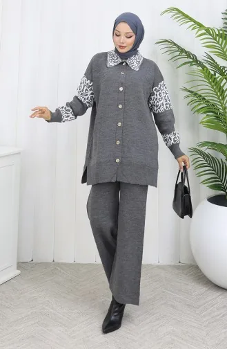 Gebreide Tuniek Met Knopen En Garnering Tweedelig Pak 1020-04 Grijs 1020-04