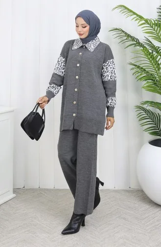 Gebreide Tuniek Met Knopen En Garnering Tweedelig Pak 1020-04 Grijs 1020-04