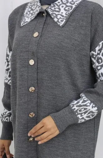 Gebreide Tuniek Met Knopen En Garnering Tweedelig Pak 1020-04 Grijs 1020-04