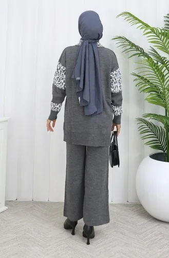 Gebreide Tuniek Met Knopen En Garnering Tweedelig Pak 1020-04 Grijs 1020-04