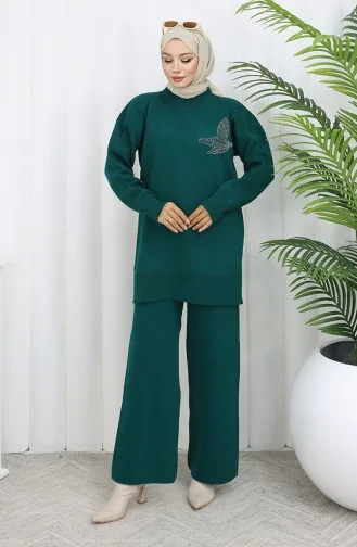 Knitwear Stone Printed Tunic Trousers Two Piece Set 1053-04 Petrol 1053-04
